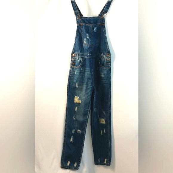 VICI OVERALLS Distressed Frayed Dark Blue Sz Small AMAZING JEANS! Super Cute!! - Picture 8 of 16